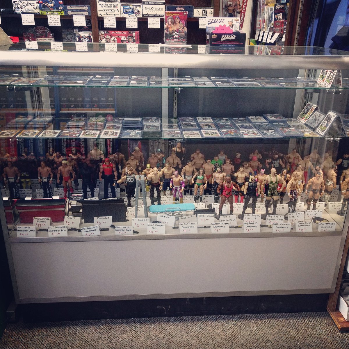 We have a huge (and constantly changing)  selection of #wwe elite figures. From #ricflair to #bodallas and everyone in between. We also stock #championshipbelts #announcertables #rings and more. Come check out the showcase and pick up a few figures at very reasonable prices!