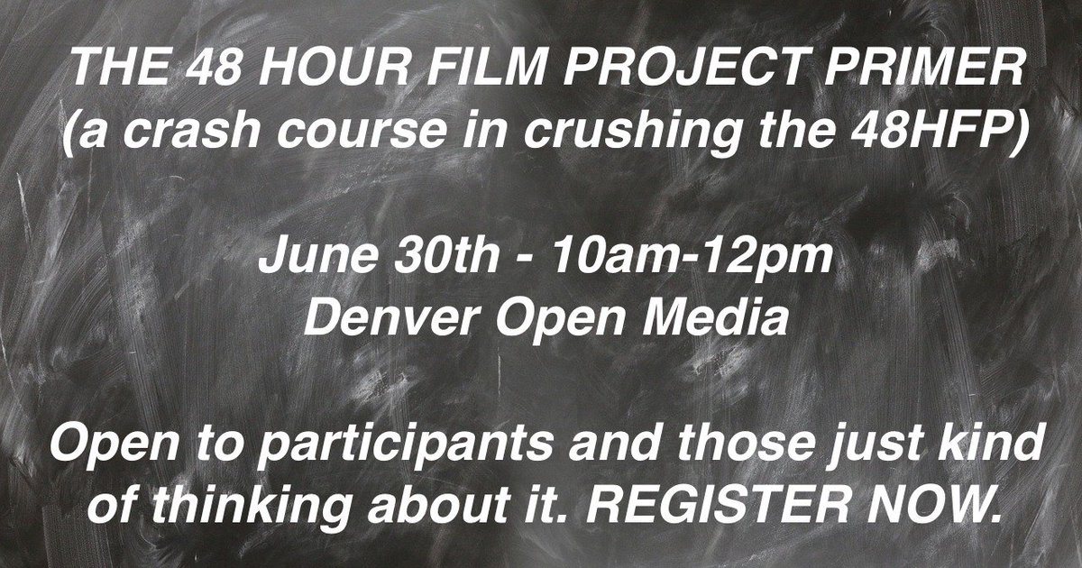 NEW THIS YEAR - The 48 HOUR FILM PROJECT PRIMER! A 2 hr class at <a href="/DenverOpenMedia/">Denver Open Media</a> to prepare for the 48 and learn about the most common problems/how to address them. Register now for June 30th 10am-12pm: $10 / $5 DOM members.
denveropenmedia.org/classes/48-hou…