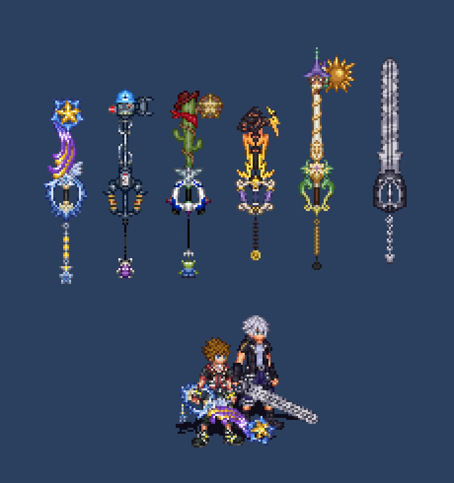 “All the Kingdom Hearts 3 keyblades revealed so far. #pixelart #kingdomhear...