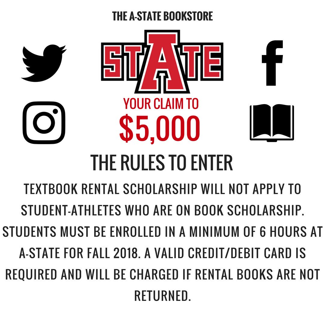 AstateBookstore's tweet photo. #STATEYOURCLAIM is a week away!!!!❤️📚 Get ready to WIN some textbook money! 💰 Here our the rules for entry. GET EXCITED. #HOWLYES #StateYourClaim #Astate22 #AstateStudents https://t.co/DSkX6fPJlR