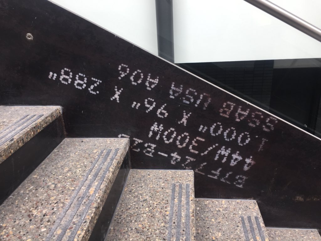 numberTENarch's tweet photo. This stair at the RRC Skilled Trades and Technology Centre permanently displays the mill stamp behind a clear sealer - just one way that materials, process and craft are being showcased. #edrec10 https://t.co/lwFOJAQala