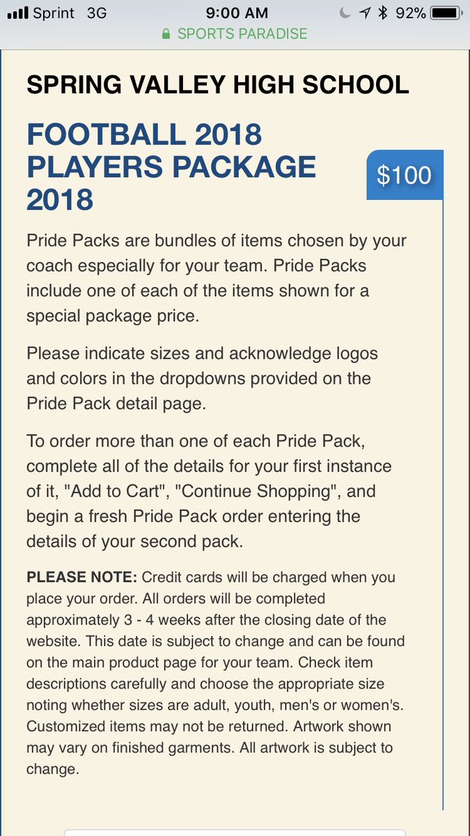 Get ready on June 3 Spring Valley Football Players will be able to purchase their Nike gear at a discounted rate package deals! Real Nike!!
