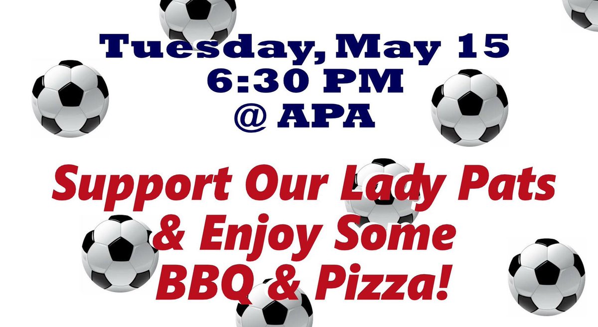 Generous soccer parents are providing free BBQ &amp; PIZZA for ALL STUDENTS, ALUMNI, FACULTY &amp; STAFF who attend the soccer playoff game tomorrow, TUESDAY, MAY 15, at 6:30 pm at APA!  We would love to have a significant "loud &amp; proud" presence &amp; a true homefield advantage!