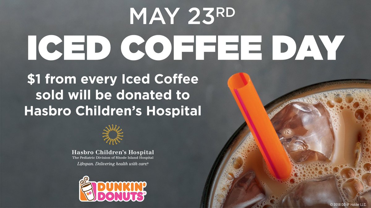 HasbroChildrens's tweet photo. Join us on Wednesday for @DunkinProv Iced Coffee Day! Go #IceDD4Hasbro and @dunkindonuts locations throughout #RI and Bristol County, #MA will donate $1 to Hasbro Children’s Hospital for each iced coffee sold. https://t.co/jJyrvcM4yD #Providence https://t.co/3Nrwk3I6Dg