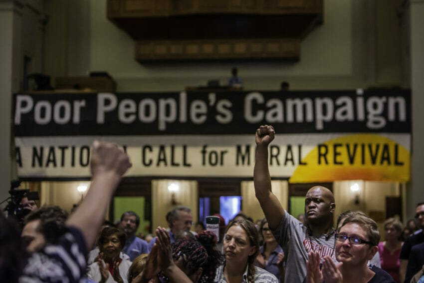 Truthdig's tweet photo. Truthdig is live-blogging from the scene at the Poor People's Campaign: A National Call for Moral Revival. Sunday night's kickoff included a speeches from the Revs. @liztheo and @RevDrBarber. Photos by @Nigrotime 
@UniteThePoor
https://t.co/6FrafD7d2y https://t.co/Zk66DO1NGb