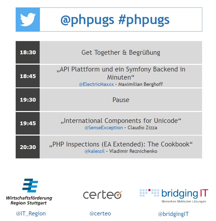 phpugs's tweet photo. 3x #PHP Action auf der nächsterh #UserGroup in #Stuttgart #phpugs
Wir freuen uns auf euch am 23.05. Ihr seid doch dabei, oder? 😀
https://t.co/En0DVhV3CX https://t.co/nM2StRndlM