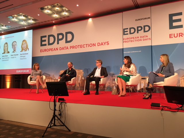 the_cipl's tweet photo. CIPL's Bojana Bellamy moderates #EDPD18 panel on #GDPR, compliance and current developments in #dataprotection with Helen Dixon @DPCIreland, Peter Fleischer @Google, Zoe Strickland @JPMorgan and Dr. Johannes Caspar https://t.co/WVjZjGrSQY
