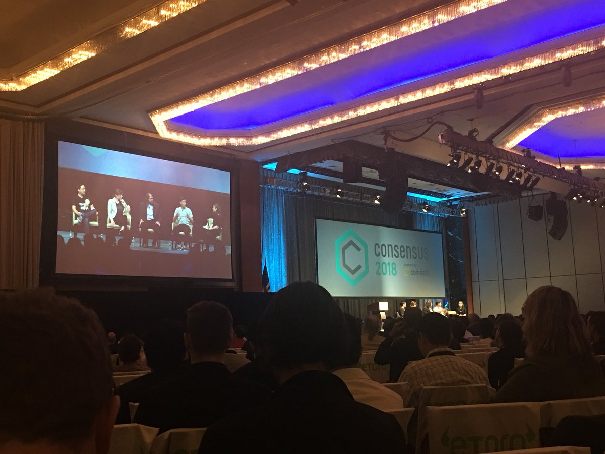 ExpanseBio's tweet photo. #Interoperability panel at #Consensus2018 stating that interoperability should not mean moving away from #decentralized infrastructure (e.g to centralized exchanges) @coindesk https://t.co/oAVD21bB61