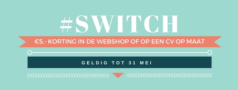 Sollicitatieman's tweet photo. Neem voor donderdag 31 mei contact met ons op via info@desollicitatieman.nl met de code SWITCH en ontvang €5,- korting! De korting geldt zowel in de webshop als voor een CV op maat. #switch #newjob #solliciteren #carrière #desollicitatieman #cv #uitdaging #sollicitatiebrief https://t.co/SVIkqeUbc2