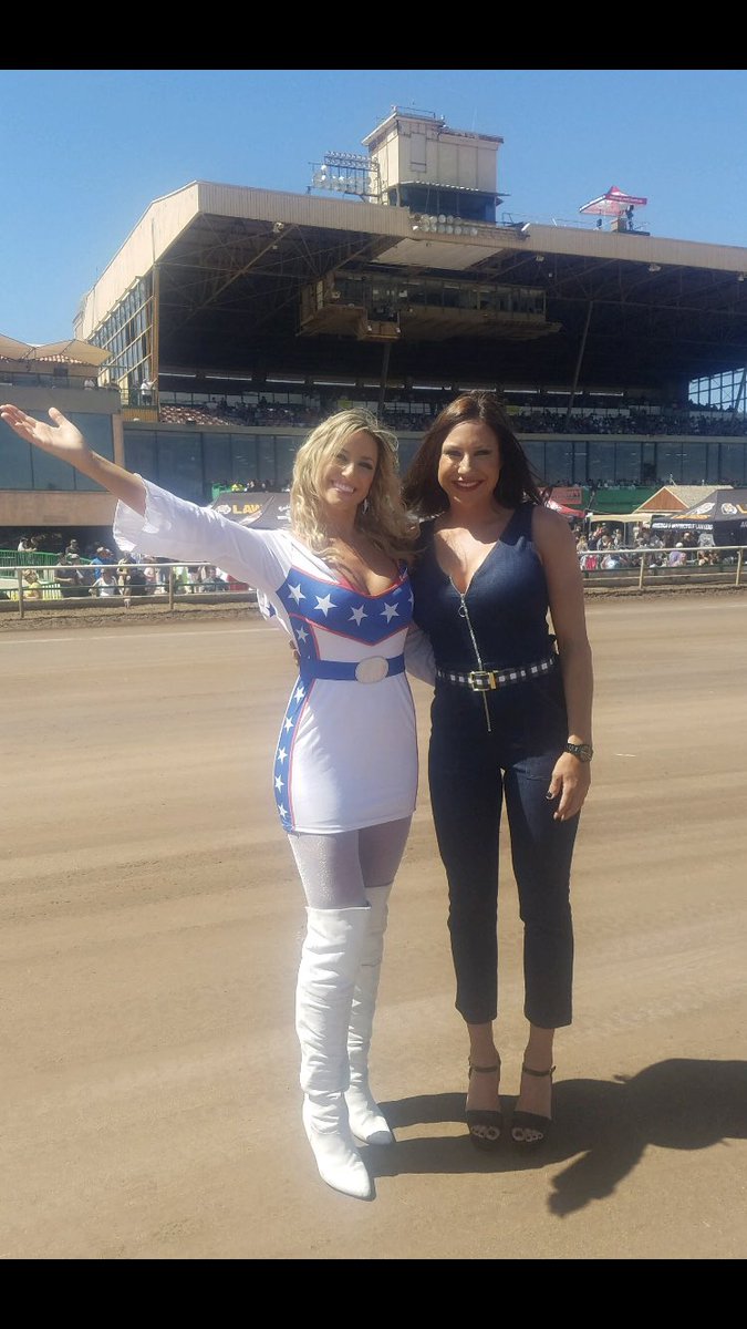 Evel Kevieva aka Crissy, winner of the first annual Arizona Mile throw back costume contest ! <a href="/ArizonaHarley/">Buddy Stubbs H-D</a> <a href="/lawtigers/">Law Tigers</a> <a href="/RideNowPwrsprts/">RideNow Powersports</a> <a href="/adamcorolla/">Adam Corolla</a> <a href="/AmericanFlatTrk/">American Flat Track</a>