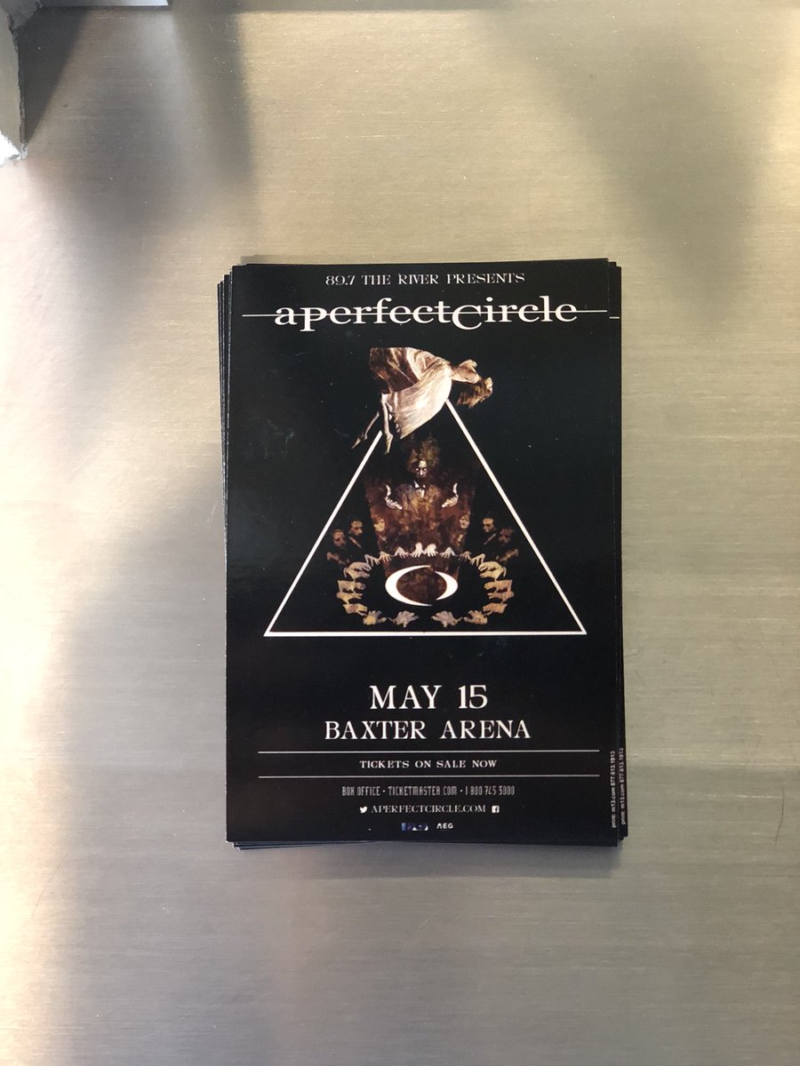 <a href="/aperfectcircle/">A Perfect Circle</a> tomorrow. Can’t wait. Get your tickets before they sell out. <a href="/mjkeenan/">Maynard J Keenan</a> <a href="/JeffFriedl/">Jeff Friedl</a> <a href="/mattmcjunkins/">Matt McJunkins</a>