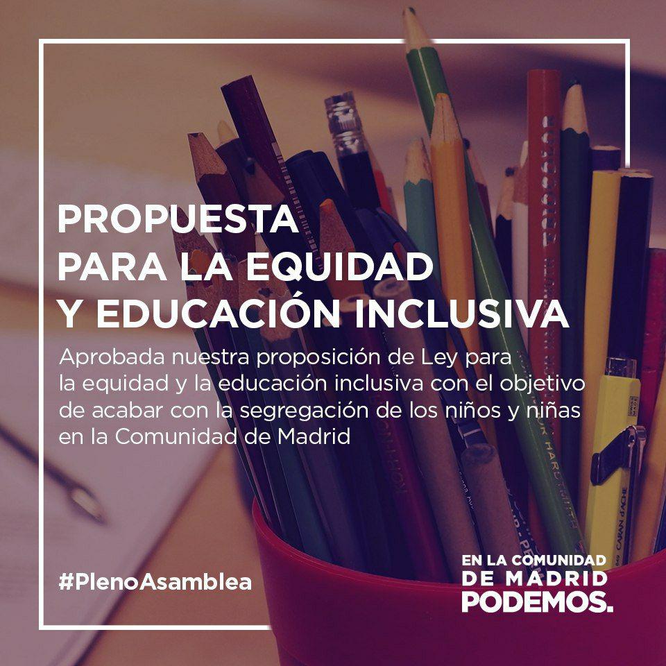 EducaPodemosCMa's tweet photo. Ley para la Equidad y Educación Inclusiva #LEEI
https://t.co/3YZzs3uUA8
Aprobada la tramitación de nuestra Ley de Equidad y Educación Inclusiva (Pleno del 10-5-2018)
https://t.co/tRpgtPyGTW
¡Gracias, por vuestro trabajo, equipo de Educación Inclusiva! https://t.co/zHflTTAaKU
