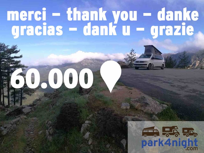 60 000 lieux/places !
merci - thank you - danke gracias - dank u - grazie
#app #park4night #60000 #camperlife #vanlife #motorhome #campingcar #worldismygarden