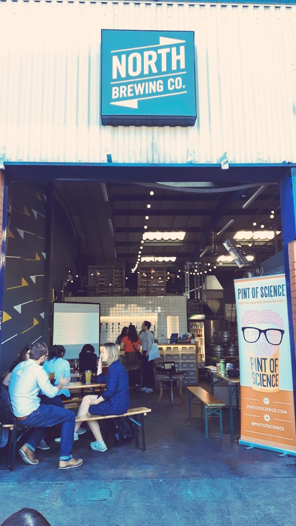 farmistead's tweet photo. First pint of science event is just getting started at @NorthBrewCo! Beautiful weather for he Beautiful Mind themed night "Doing your head in" #Leeds #pint18 #BMLeeds @pintofscience https://t.co/rBACtjRb73