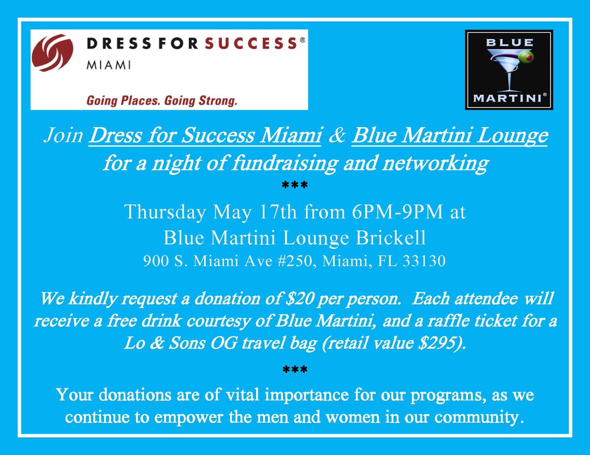 DFSMiami's tweet photo. This Thursday (5/17) - Join Young Executives for Success (Y.E.S!) for a fundraiser and networking event at @bluebrickell. See you there! #miami #networking #happyhour #charity #brickell #youngprofessions https://t.co/0hiorgFyuF