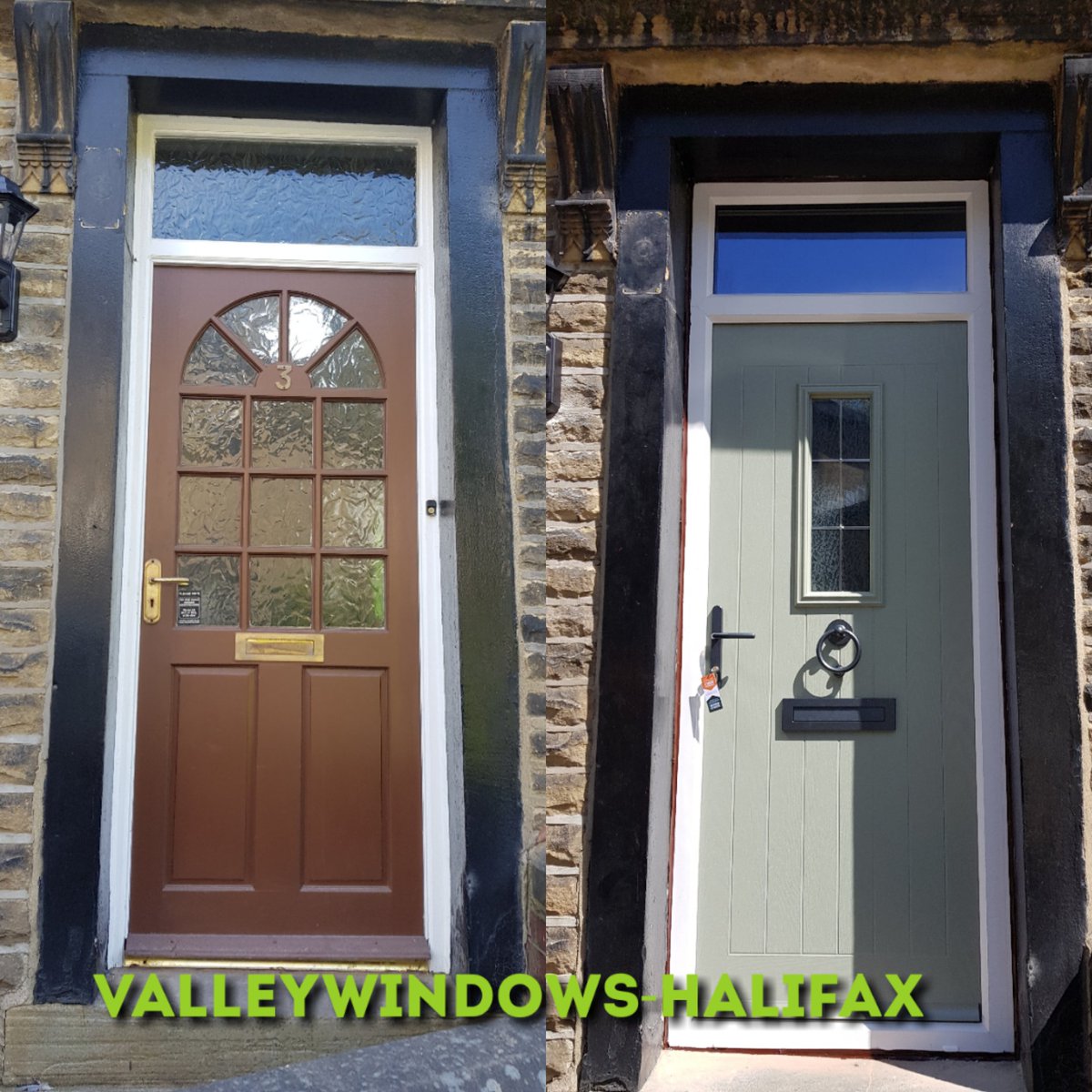 valleyhalifax's tweet photo. Here's we have 1 of our recent @virtuosodoors installation in the stunning olive colour with a tradition handle, letterplate and door knocker all looking stunning fitted with @UltionLock as standard #keeptheburgularout  #Calderdale #luddenfoot #halifax call today 01422 752025 https://t.co/mt3kH4QdTk