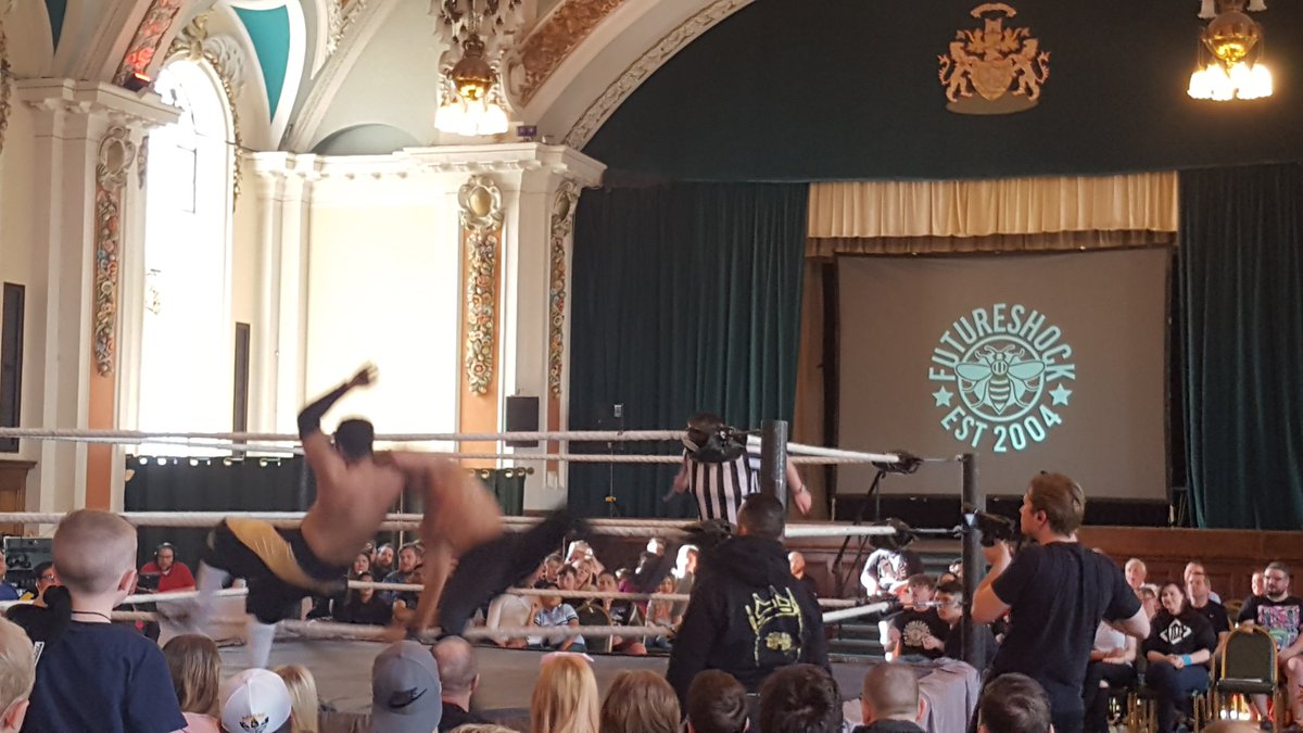ChimeraRouge's tweet photo. Had a great time at @FutureShockWres Uproar 100 at the iconic Stockport Town Hall. Top quality matches and #northerngraps level atmosphere. Well worth the drive over from Leeds. Grapsadvisor says: will visit again. https://t.co/bVDZMmpLEK