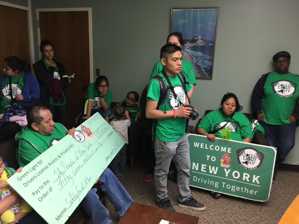 WorkersCNY's tweet photo. Members of the Workers’Center of CNY at Assemblyman’s Al Stirpe office in Albany explaining why we need access to driver licenses for al immigrants in NY #greenlightny https://t.co/mbmrUEKJ9U