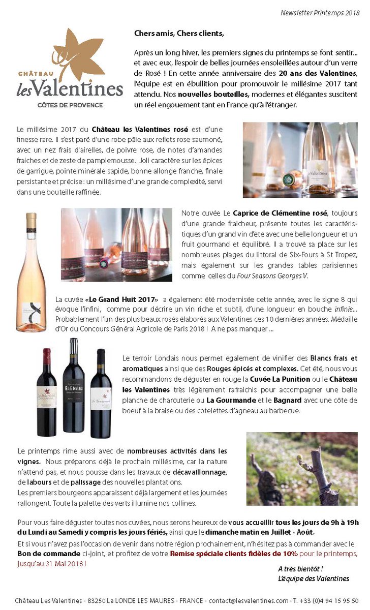 Les_Valentines's tweet photo. Notre Newsletter et l'offre de Printemps -10% / au caveau tous les jours de 9h à 19h Jours Fériés compris / ou avec le Bon de Commande : https://t.co/bVHcnjqkdQ
Au plaisir de vous accueillir ! https://t.co/33EJRSfY2l https://t.co/QVa9dgFzdm