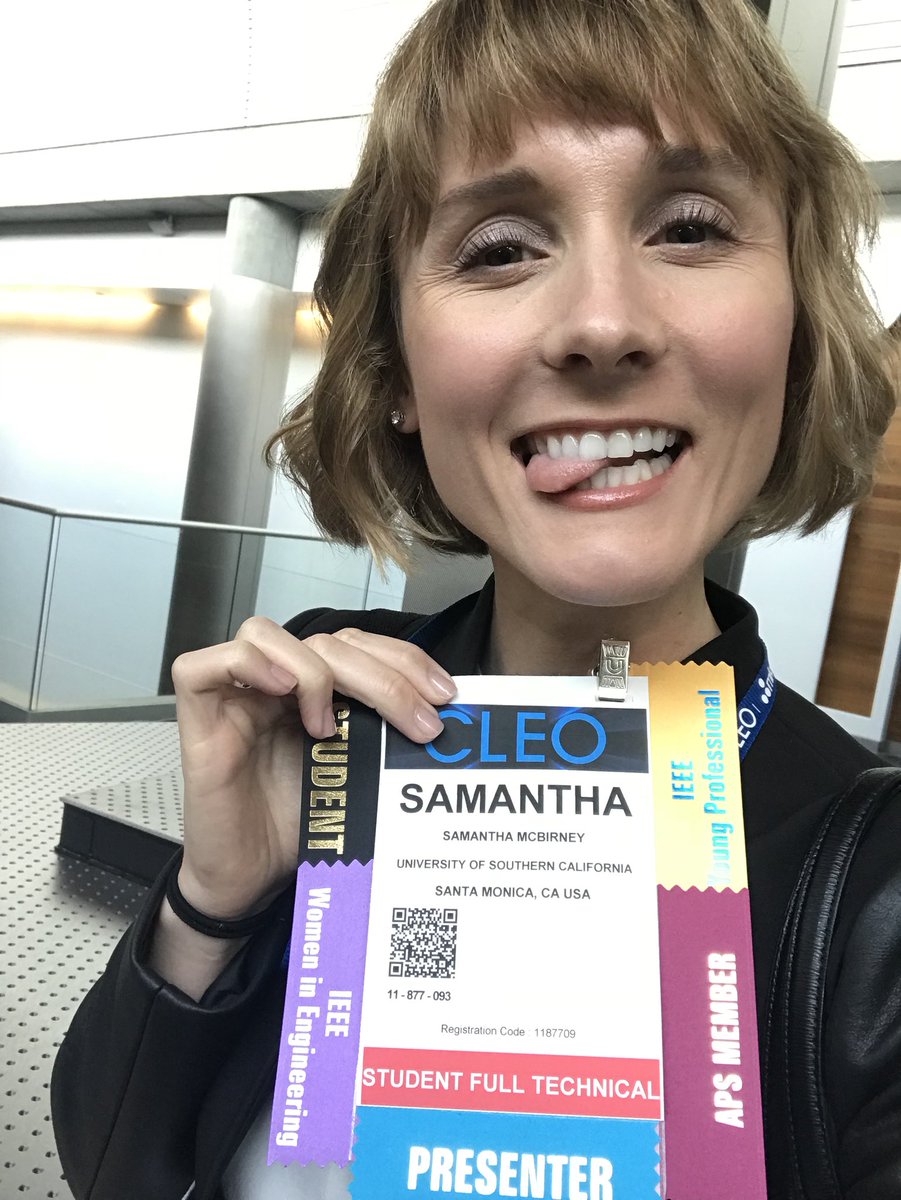 SamMcBirney's tweet photo. The @ArmaniLab has arrived at @CLEOConf ! Perhaps they should have placed a cap on how many ribbons are allowed per person... #bedazzlemybadge #cleoconference #womeninstem https://t.co/8rUmONUAjV