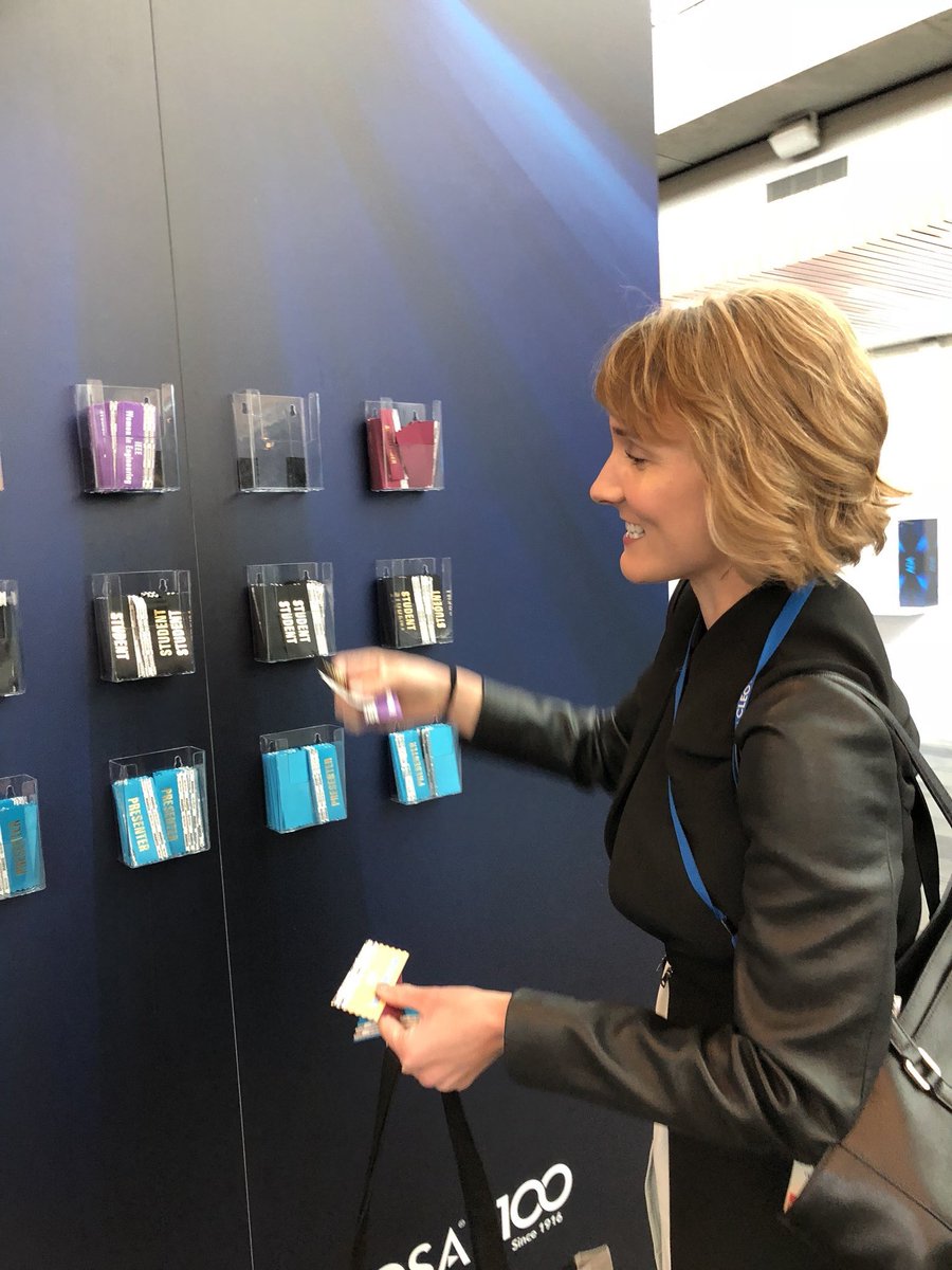 SamMcBirney's tweet photo. The @ArmaniLab has arrived at @CLEOConf ! Perhaps they should have placed a cap on how many ribbons are allowed per person... #bedazzlemybadge #cleoconference #womeninstem https://t.co/8rUmONUAjV