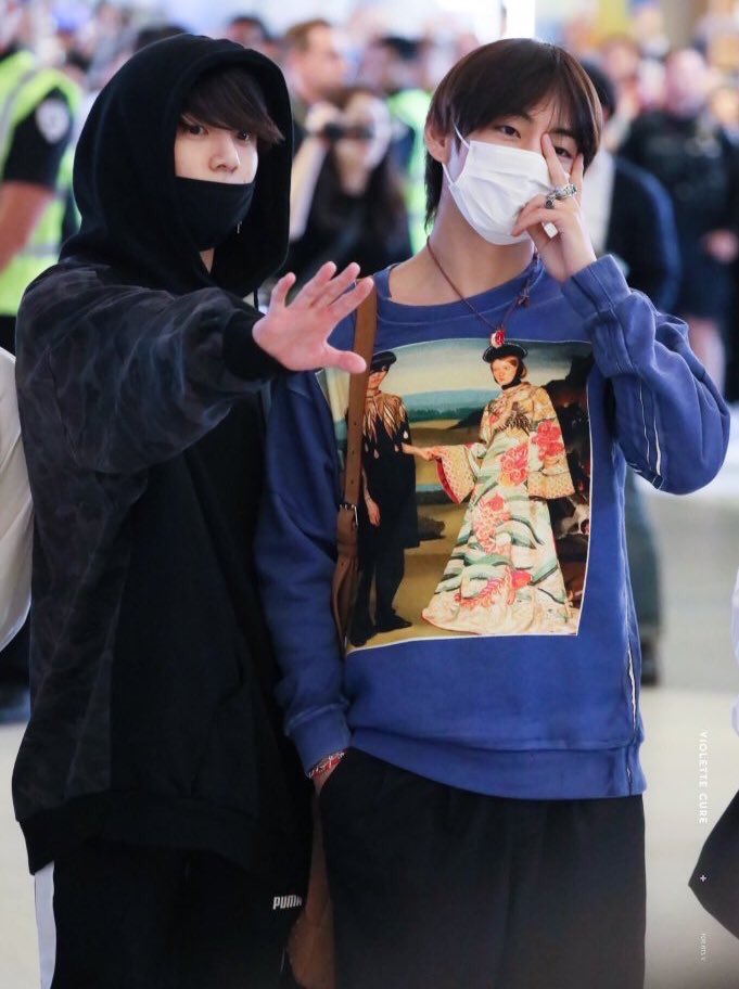 The moment TAEKOOK set their feet off South Korea, it’s game over! They are the actual epitome of RELATIONSHIP GOALS,from staring contest to softest nudges, from contrasting clothes to sticking like glues!  #iVoteBTSBBMAs  @BTS_twt  #taekook 