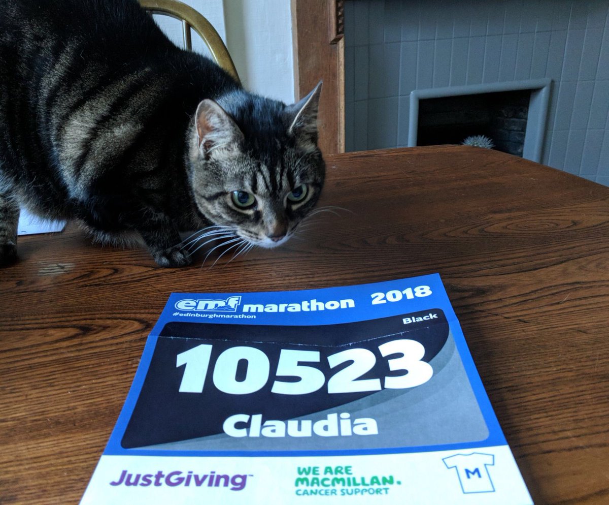 Wmesorunners's tweet photo. Another full marathon runner @cleverclauds Claudia, partner of one of Willie’s grandsons is going for the full set of @MrHairyHaggis medals. In consecutive years she has  5k, 10k, Relay, Half and now going for her first full marathon. Mia the cat is certainly impressed!! https://t.co/R2aVCBe9ux