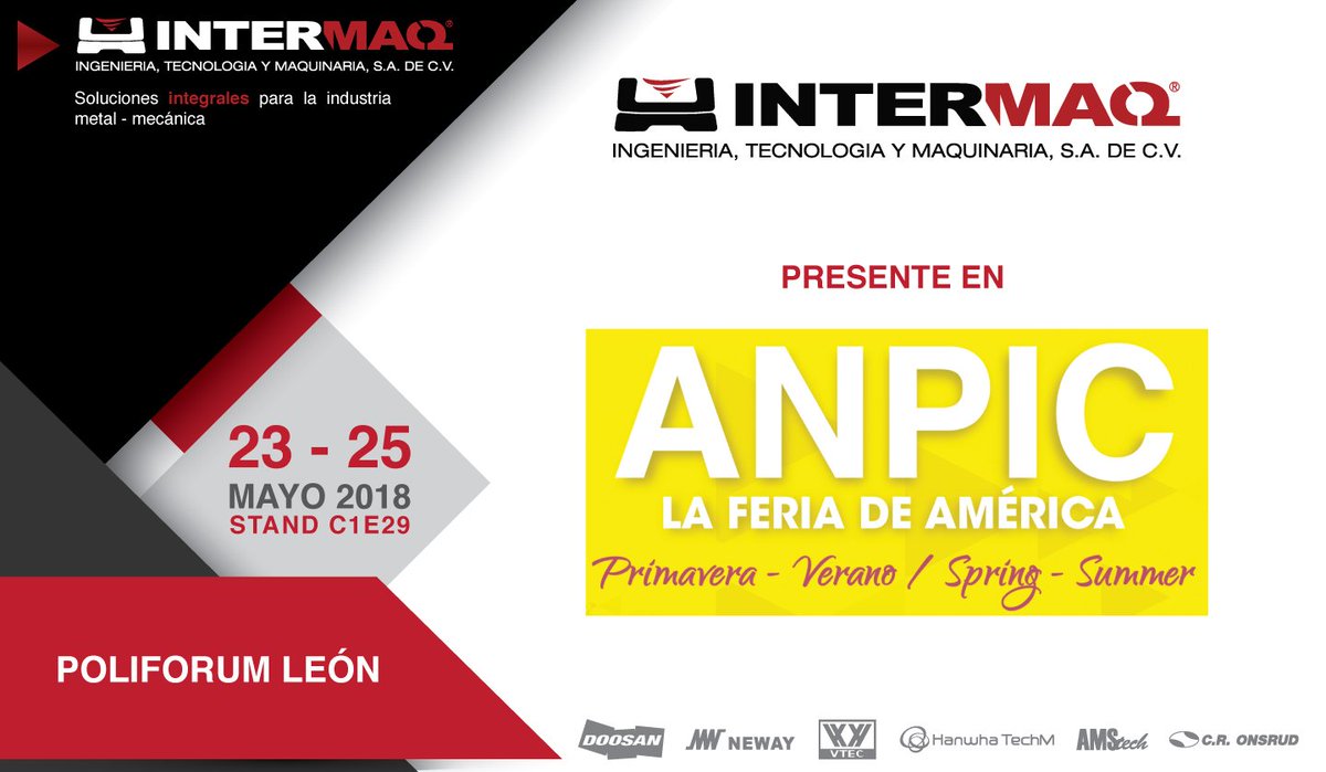 IntermaqMX's tweet photo. Ya estamos listos para participar en Expo ANPIC 2018 Leon, Guanajuato, acompañanos y se parte de este evento! 23 - 25 de Mayo 2018, Poliforum Leon, Stand C1E29 #Intermaq #Machining #CNC #ANPIC #LaFeriaDeAmerica https://t.co/mP0zlQX0lK