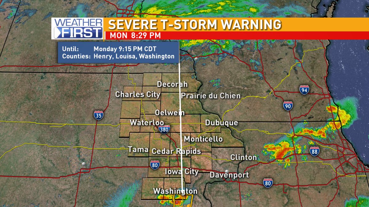 terryswails's tweet photo. Severe T-Storm WARNING issued in Eastern Iowa. Updates on air and online at https://t.co/qfMMcQLfAN #iawx https://t.co/P9g6ogXWpT