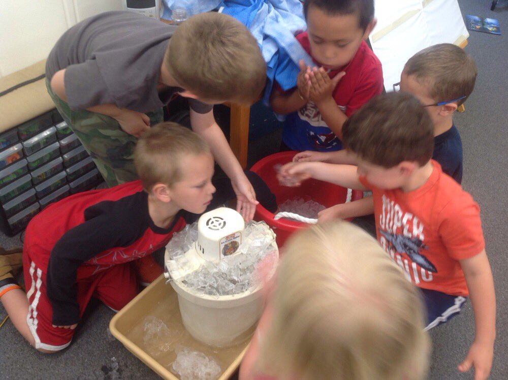 blhorchem's tweet photo. PreK makes homemade ice cream.  Chocolate or vanilla what do you choose? #usd303 https://t.co/OvxTcIJKdW