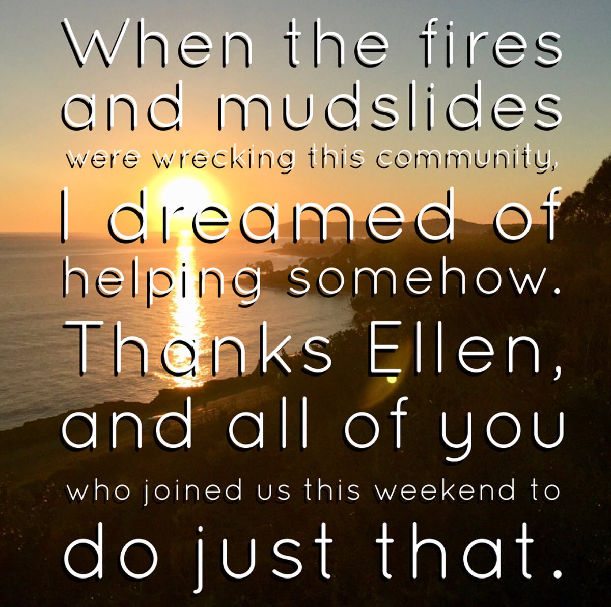 BradPaisley's tweet photo. Thanks @TheEllenShow and everyone who stepped up this weekend to continue the recovery efforts for the Santa Barbara area. #2ndresponders https://t.co/IgugChO7wJ