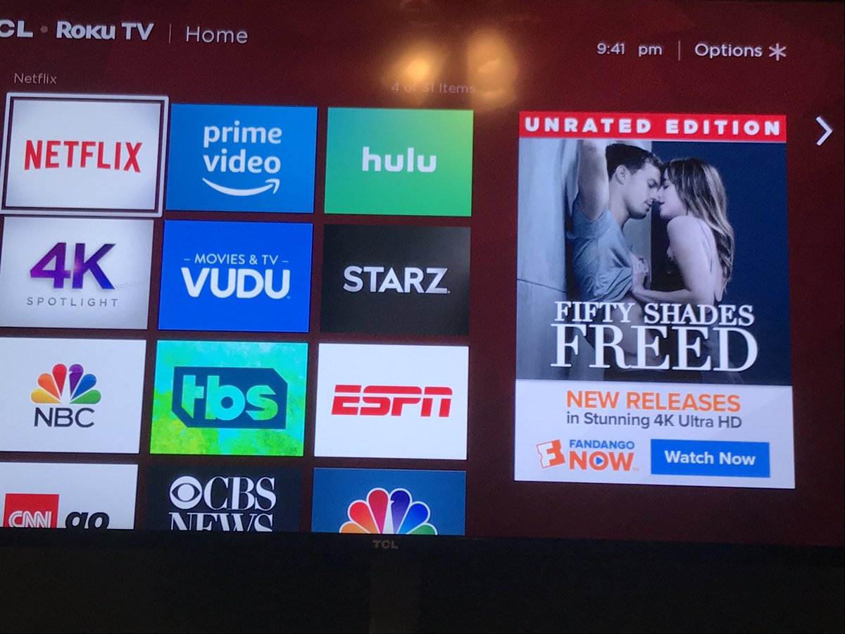 Hey <a href="/RokuPlayer/">Roku</a> would love not to see ads for the unrated 50 Shades movie on the TV my 3 kids use to watch sports and cartoons.