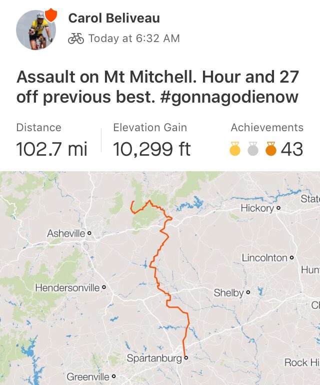 RRT4GCycling's tweet photo. Carol rocking the Assault on Mt. Mitchell today.  She did awesome and represented very well!! https://t.co/1fTLAyFqLv