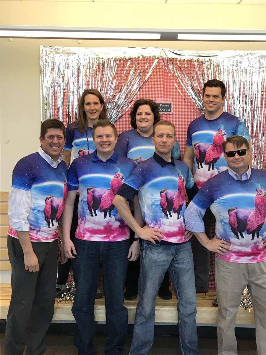 IACRAO's tweet photo. @byuidaho admissions team is probably going to win the awkward t-shirt contest at the #IACRAO2018 conference! https://t.co/oMXaSsyWpO