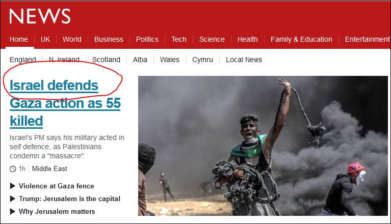 medialens's tweet photo. Today, @BBCNews has utterly disgraced itself over the massacre of 55 Palestinians by Israeli forces. Headline after headline on the top page of its website has masked the truth. And now it leads with 'Israel defends...' What an abomination. https://t.co/Ap42WA7bGh