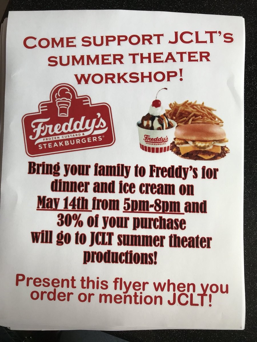 stallionmusic1's tweet photo. #jclt #youththeater Join is any time between 5-8 pm mention JCLT Summer Theater inside or drive thru! https://t.co/CdmpXcGeiS