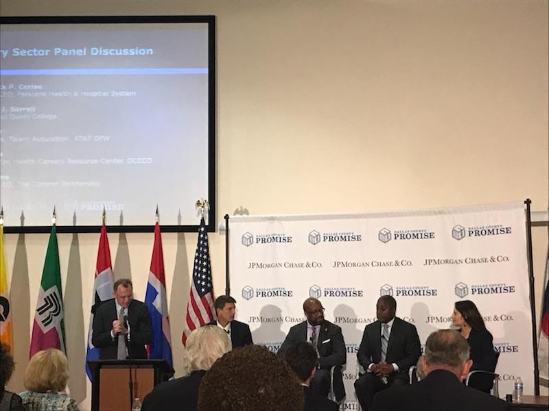 MetrocrestAreaC's tweet photo. The @MetrocrestCofC was pleased to attend the @jpmorgan @DallasCoPromise event hosted today @brookhaven. Pictured are (L-R) @carneycommerce1, @ThomChesney & @warnockge of @CFBISD #MetrocrestCofC #DCCCD #CFBISD #WorkforceDevelopment #PromisePledge https://t.co/AxiZ8J3RpC