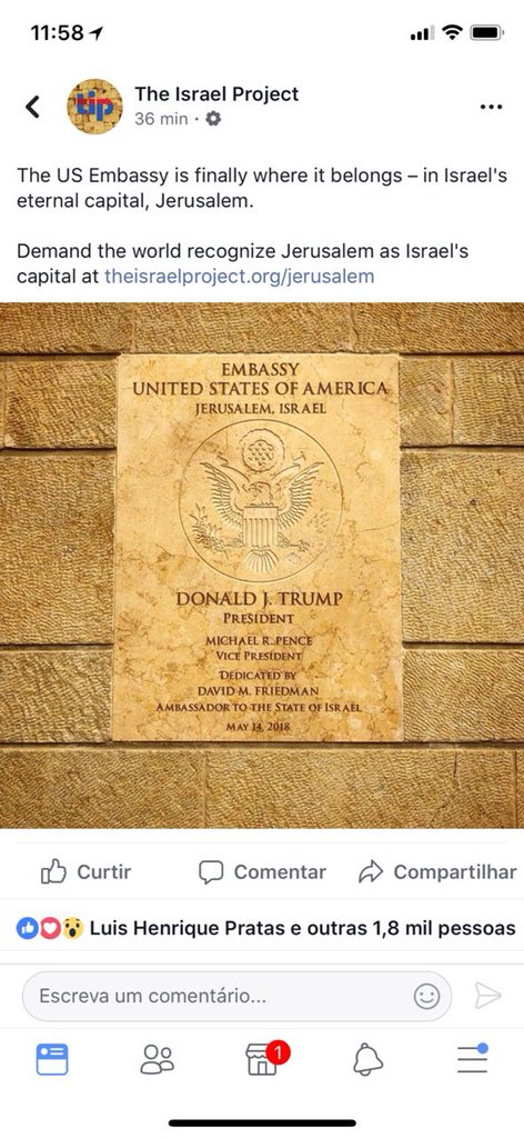 “La #Embajada de los Estados Unidos, finalmente está donde corresponde, en la eterna capital de Israel: #Jerusalem”