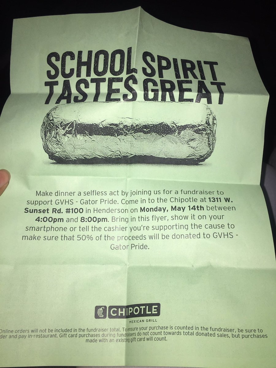 GVHSPride's tweet photo. Hey gators!! Please come support Gator Pride tonight at chipotle from 4-8 we are fundraising so we can make next year even better than this year. Have this flyer or show a picture when you pay for your order. Also save your receipt for a chance to win a $20 chipotle card. 🐊🌯 https://t.co/xGoyvAmtiU