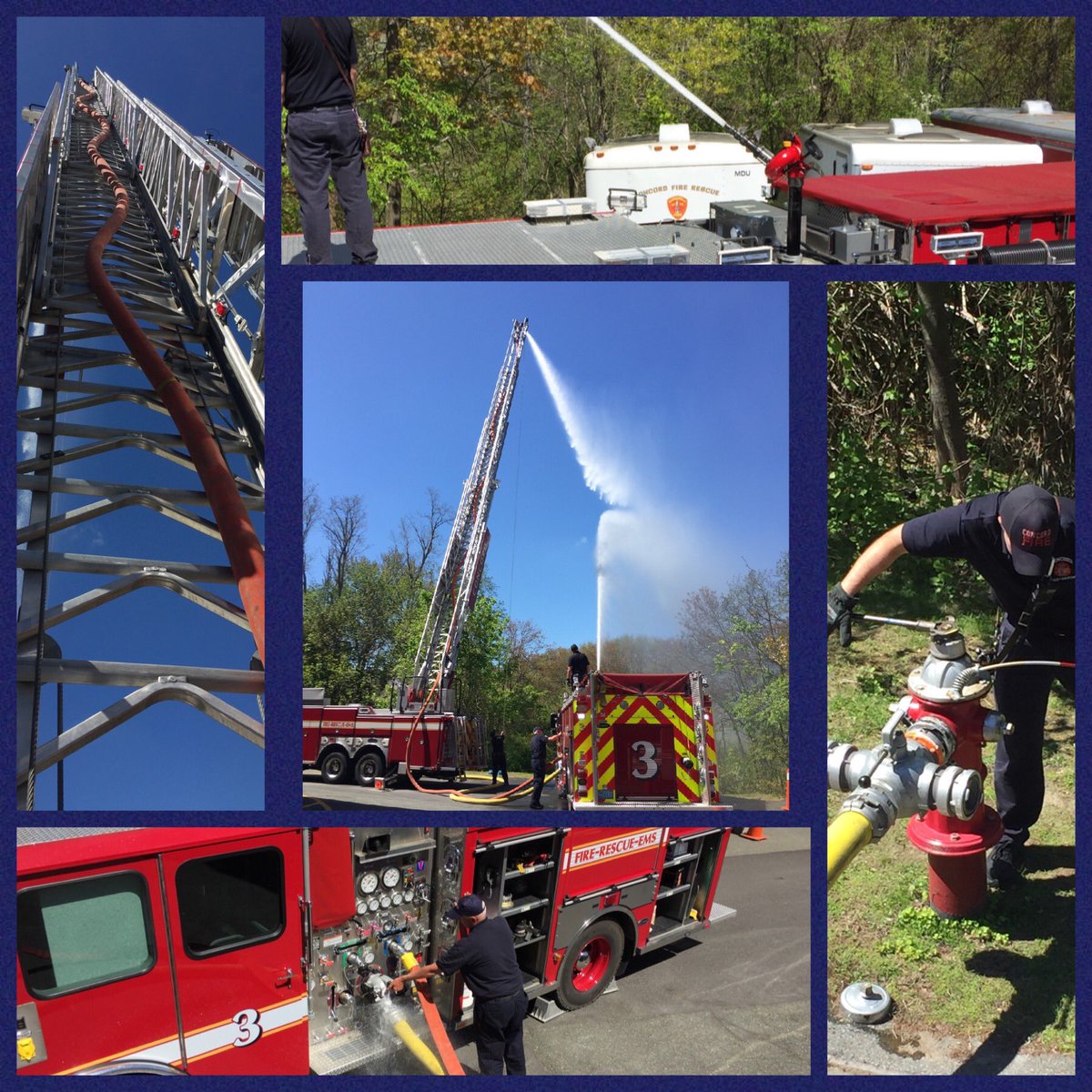 ConcordMAFire's tweet image. Group 1 took advantage of the nice weather today to do some training on master stream operations with Engine 3 and Ladder 1 ☀️🚒 #training #ladderoperations #deckgun #concordma