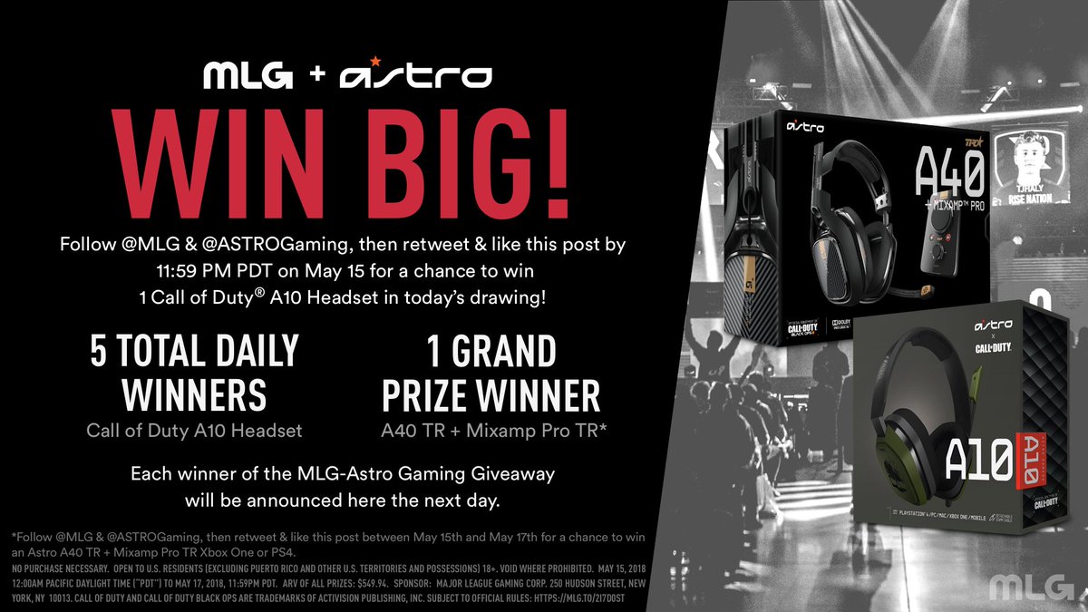MLG's tweet photo. Celebrate #CWLPS4 Stage 2 Pro League by entering our #ASTROfamily GIVEAWAY!

How to enter:

→ Like &amp; Retweet
→ Follow @MLG &amp; @ASTROGaming

What you could win:

✅ @ASTROGaming A10 Headset

Rules: https://t.co/NZjaC9LXK5

Watch now at https://t.co/pUVEvO1d6H https://t.co/JW8mMTSNTu
