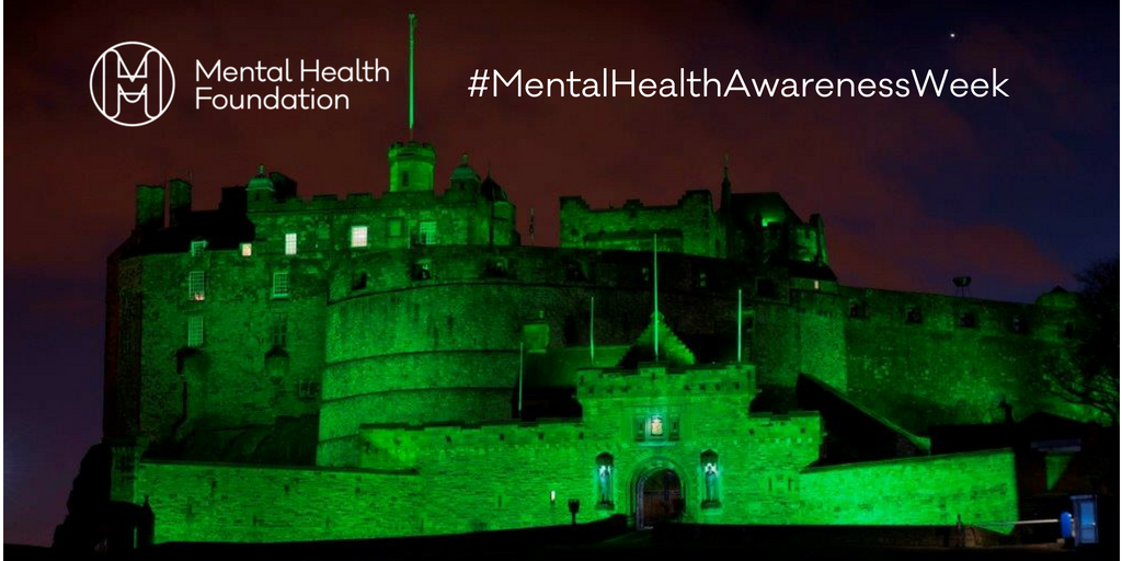 mentalhealth's tweet photo. Wow - what a first day of #MentalHealthAwarenessWeek! We've been blown away by the support. 

We'll be back again tomorrow but for now we'll leave you with a photo of @edinburghcastle tonight, looking amazing in green - the colour of mental health awareness. Good night: https://t.co/KSL97XwQ0I