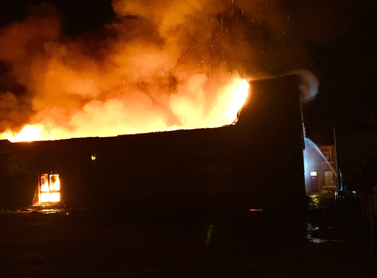 Awakened by a curious cracking noice at 11:00pm. I ran out to see if I could help, thankfully #fire service just arrived. Furniture wear-house at the bottom of our street. A bit of an adrenaline rush! #haslingden #rossendale #Lancashire