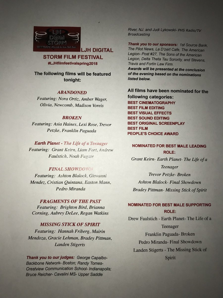 ReidGault's tweet photo. Totally student written and produced short films @TEAMLJHS Spring Film Festival. #ljhfilmfestivalspring2018 @LJHDigitalstorm https://t.co/qqnmd40afS