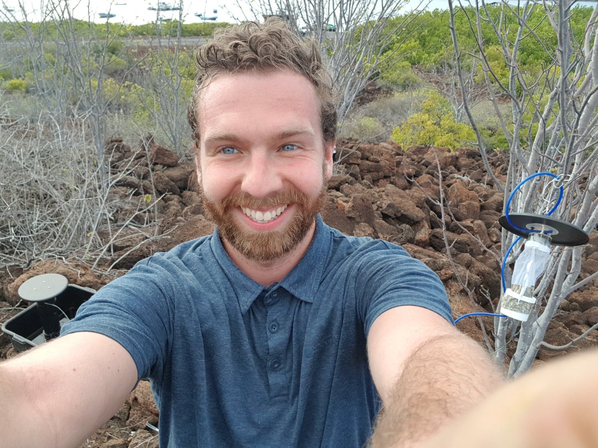 LiamDFitz's tweet photo. One relieved PhD student. I am more than a year into my programme but having these mosquito traps set up to run overnight in Galapagos mean that I am finally starting to collect data! One small step for a PhD student... #PhDchat #wildlifedisease #avianmalaria #mosquito #Galapagos https://t.co/1y3WogHXWN
