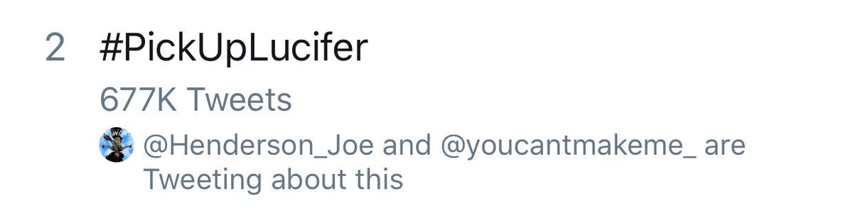 We are trending #PickUpLucifer in the US! #SaveLucifer
