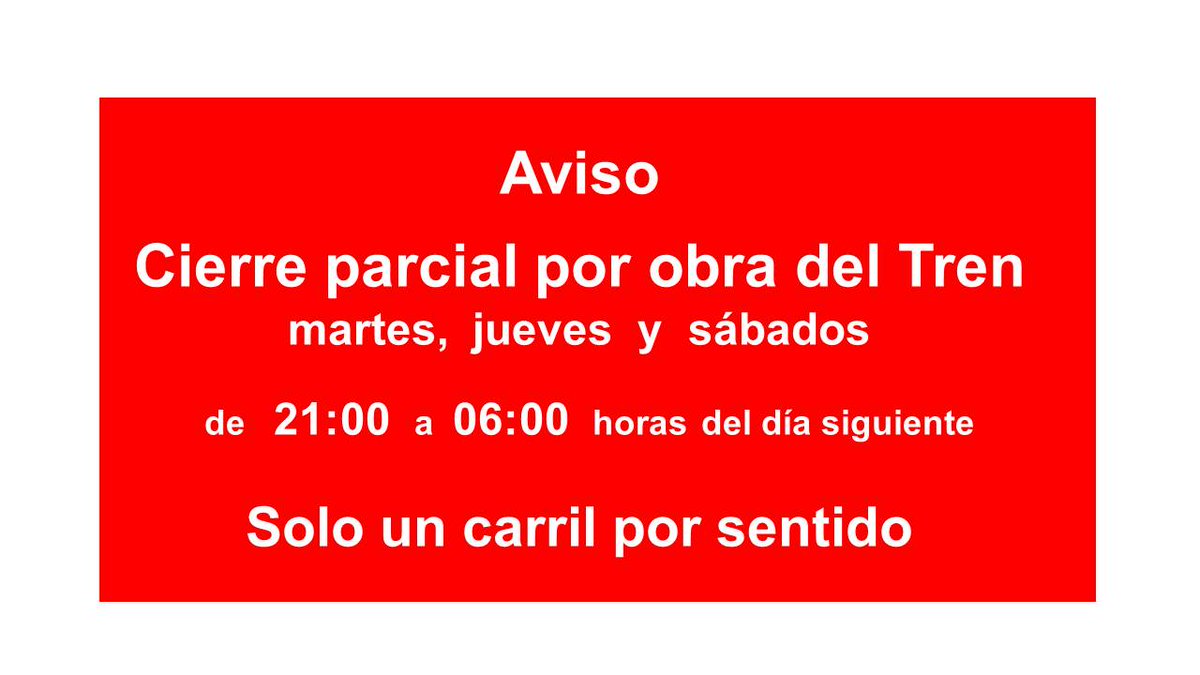 Se informa a los usuarios que, La autopista continuara en operación las 24 hrs todos los días en ambos sentidos, Afectación por construcción de obras del tren sera de Caseta de cobro a túnel del Sams en horario de 21:00 a 06:00, con reducción de carriles o carriles reversibles.