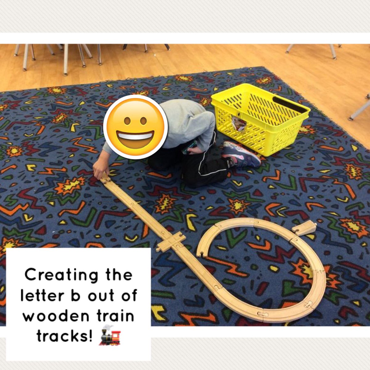 fdkparkview130's tweet image. Using wooden toy train tracks to create the letter b! 🚂 #FDK #playandliteracy #alphabetknowledge #toytrains