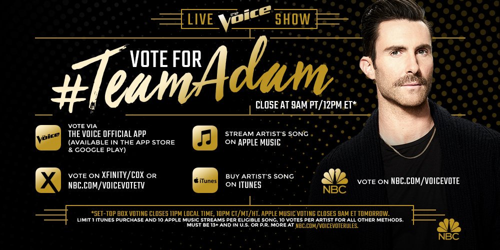 adamlevine's tweet photo. Vote for @RayshunLaMarr tonight! #TheVoice #TeamAdam https://t.co/BvruYx3tTL