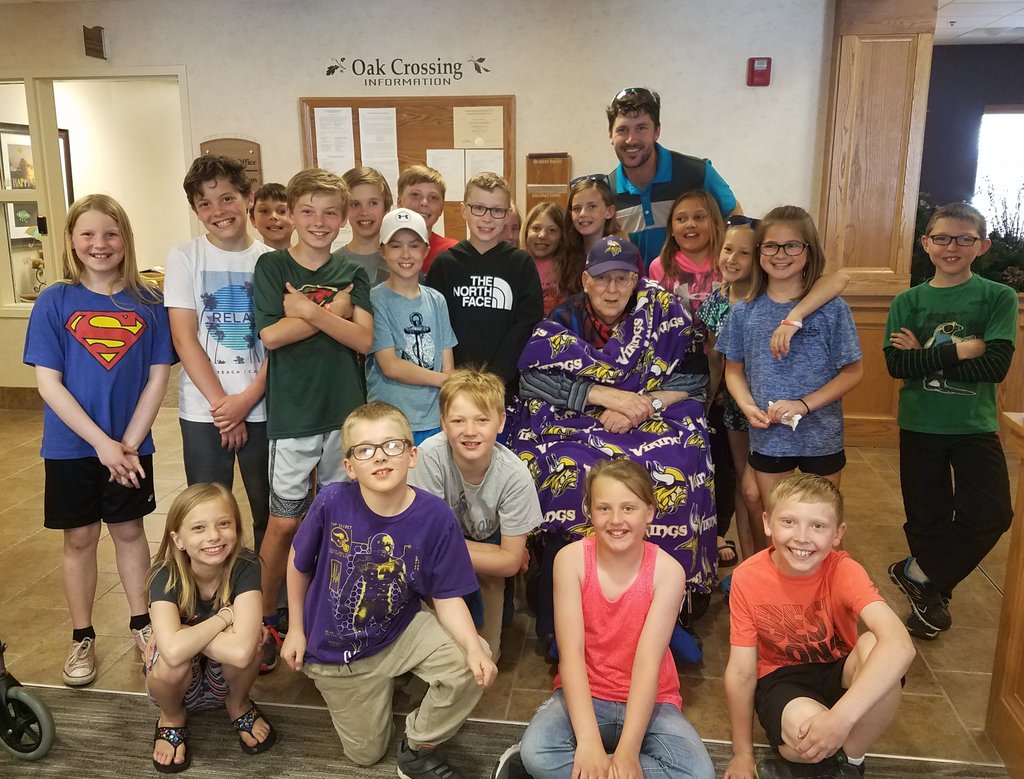 NickAlton4's tweet photo. @athielen19  - this Vikings fan was pretty quick to show us his personalized signed hat while visiting Oak Crossing Nursing Home today #DLSchools https://t.co/GwxnGZIELX
